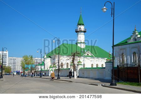 KAZAN, RUSSIA - MAY 02, 2016: Sunny May Day at the Al-Mardjani Mosque