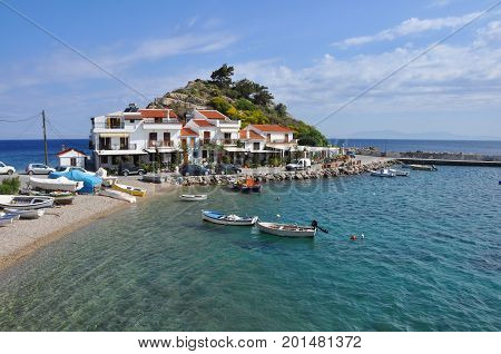 Bay of Kokkari beach on greek island Samos