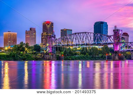 Little Rock, Arkansas, USA downtown skyline on the Arkansas River.