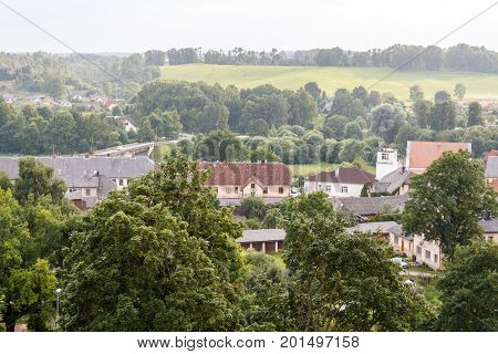 Vineyard Sabile City With Roofs, Meadows, Hill, Forest Trees
