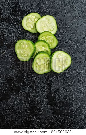 Sliced green cucumbers. Top view of cucumbers. Top view.