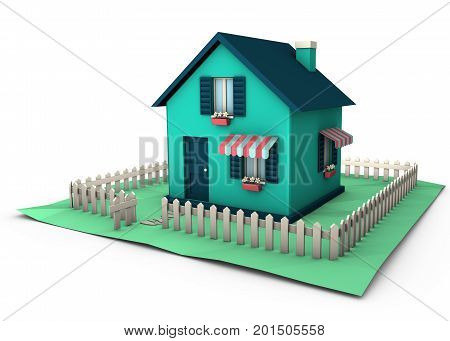 A paperhouse on a white background - 3drendering