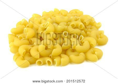 Chifferi yellow pasta, isolated on white background
