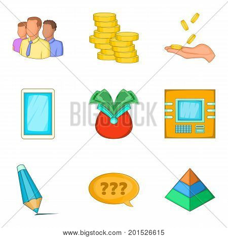 Cash contribution icons set. Cartoon set of 9 cash contribution vector icons for web isolated on white background