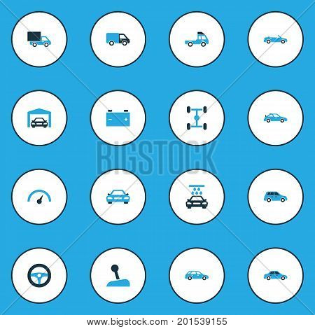 Automobile Colorful Icons Set. Collection Of Truck, Chassis, Vehicle Wash And Other Elements