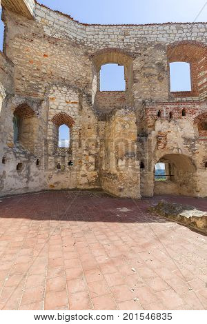 Renaissance castle defense buildingruins Lublin Voivodeship Janowiec Poland. In 1975 the object was bought by the Museum of Vistula River and since 1993 it has been gradually renovated