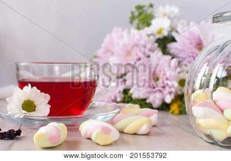 Tea with petals karkade. Delicious and healthy drink.