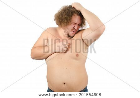 Sweat and bad smell of axilla. White background.