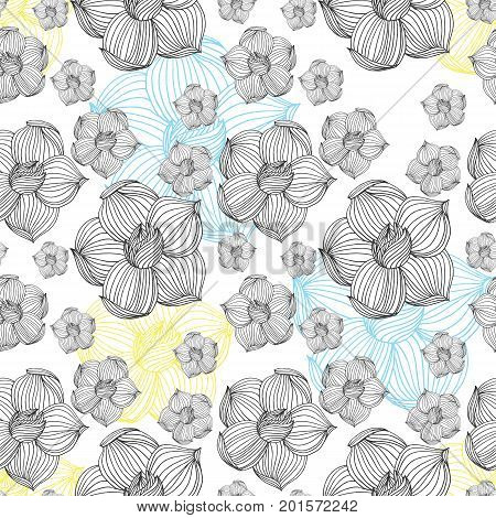 Seamless flowers pattern. Black and white ink hand drawn wild vector roses