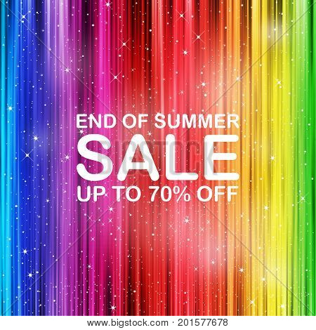 End of summer sale concept with discount and rainbow stripe background
