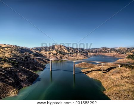 Aerial View of the James E Roberts Memorial Bridge near Yosemite National Park sammer time.