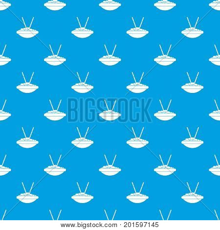 Bowl of rice with chopsticks pattern repeat seamless in blue color for any design. Vector geometric illustration