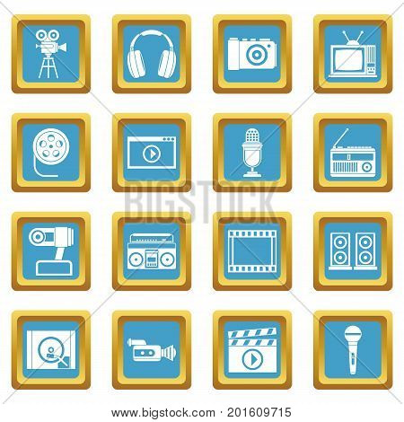 Audio and video icons set in azur color isolated vector illustration for web and any design