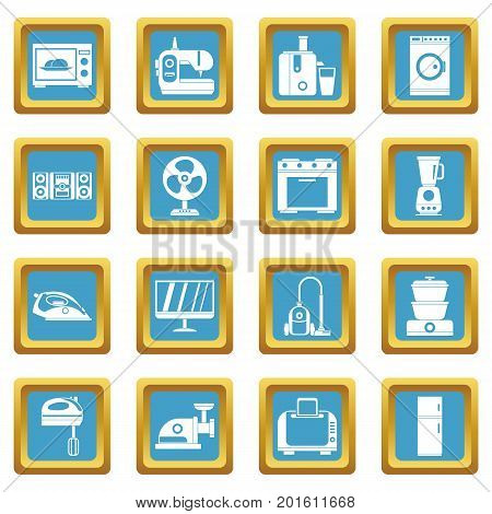 Household appliances icons set in azur color isolated vector illustration for web and any design