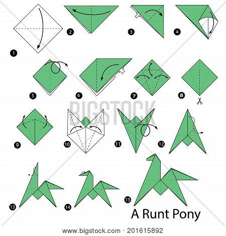 step by step instructions how to make origami A Runt Pony