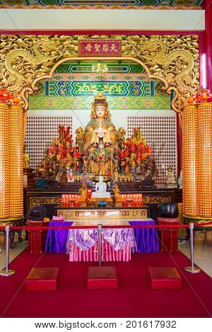 Mazu Goddess Statue And Altar In The Chinese Temple
