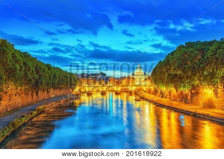 View On Bridge Vittorio Emanuele Ii (ponte Vittorio Emanuele Ii) And Vatican City St. Peter's Basili