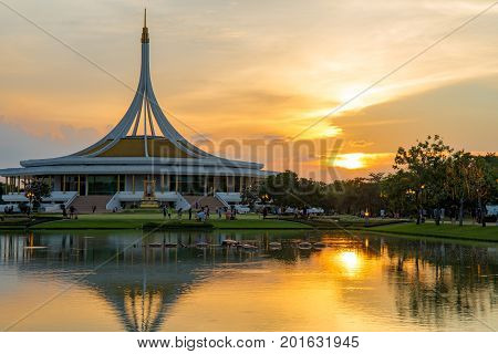 Bangkok, Thailand. - June 17, 2017 : Ratchamangkhala Pavilion at public park name Suan Luang Rama IX on sunset time Bangkok, Thailand.