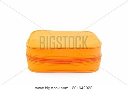 Oreng leather cosmetic bag on white background.