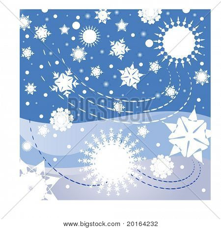 flocons de neige, étoiles et une chaleureuse venteuse nuit d'hiver