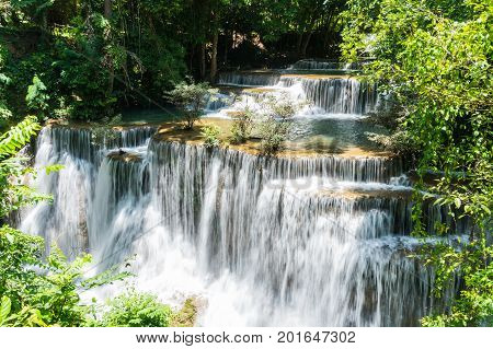 Huai mae khamin waterfall in khuean srinagarindra national park at kanchanaburi thailand