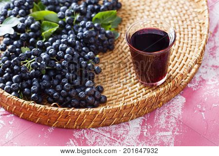 homemade chokeberry juice or liqueur - food and drink