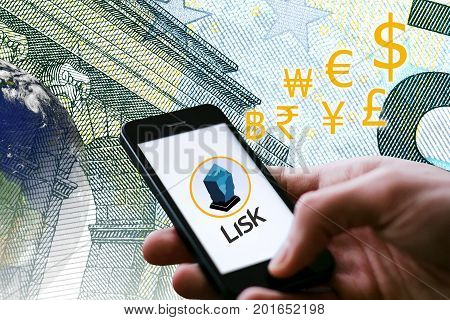 Concept of Lisk Coin a Cryptocurrency blockchain platform Digital money