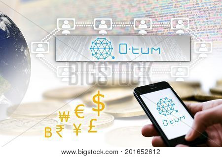Concept of Q-tum Coin a Cryptocurrency blockchain platform Digital money