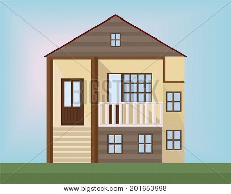 Small wood house Vector facade flat styles