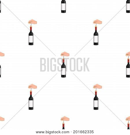 Opening the bottle with a corkscrew. Manipulation with a corkscrew single icon in cartoon style vector symbol stock illustration .