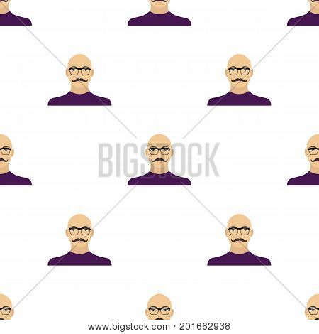 The face of a bald man with a mustache in glasses. Face and appearance single icon in cartoon style vector symbol stock illustration .