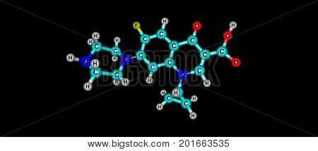 Ciprofloxacin is an antibiotic used to treat a number of bacterial infections.This includes bone and joint infections intra abdominal infections infectious diarrhea respiratory tract infections. 3D illustration