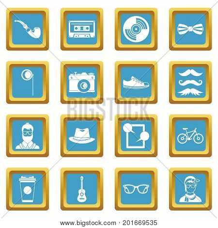 Hipster icons set in azur color isolated vector illustration for web and any design