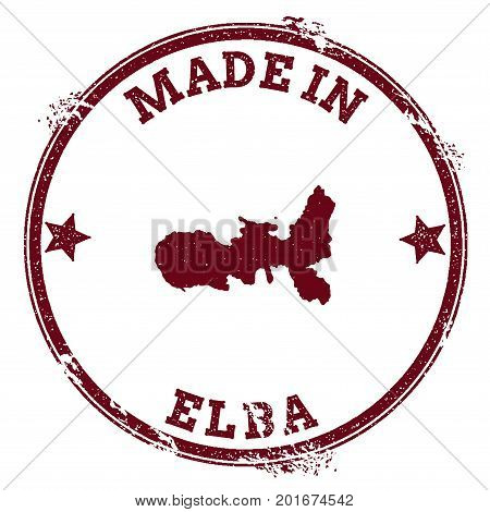Elba Seal. Vintage Island Map Sticker. Grunge Rubber Stamp With Made In Text And Map Outline, Vector