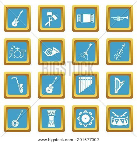 Musical instruments icons set in azur color isolated vector illustration for web and any design