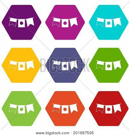 Flags icon set many color hexahedron isolated on white vector illustration