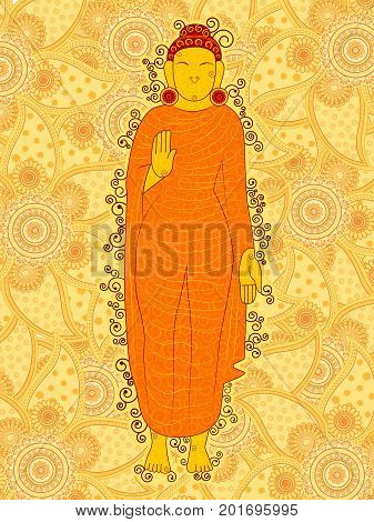 Vector design of Vintage statue of Indian Lord Buddha sculpture one of avatar from the Dashavatara of Vishnu in India art style
