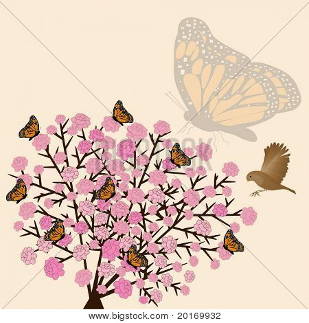 papillons de buisson de fleur et le vecteur de l'oiseau