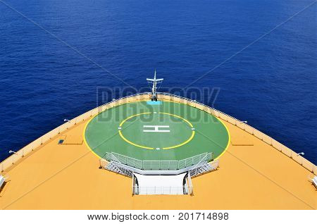 Heliport cruise ship on a sunny day in Caribbean waters