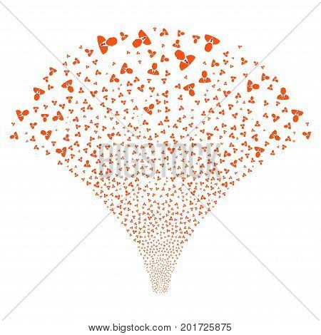 Fountain of manager icons. Vector illustration style is flat intensive red and orange iconic symbols on a white background. Object salute created from scattered pictograms.