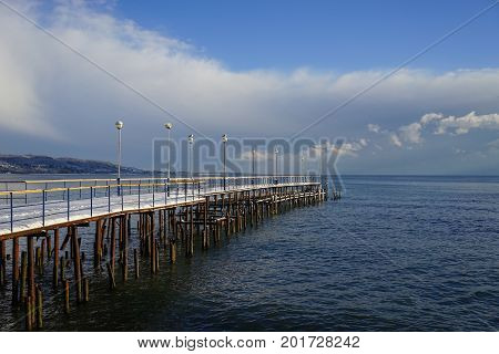 Marine boat dock in a sub-tropical country under a layer of snow