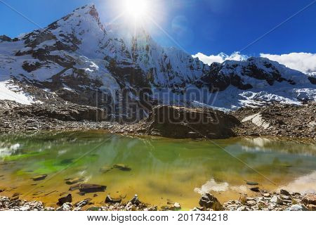 Beautiful mountains landscapes in Cordillera Huayhuash, Peru, South America