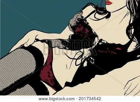 Sexy girl in lingerie and stockings Vector illustration.