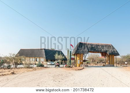 KAMANJAB NAMIBIA - JUNE 27 2017: The Oppi Koppi Rest Camp in Kamanjab a small town in the Kunene Region of Namibia