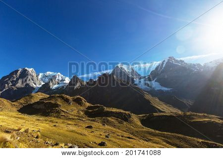 Beautiful mountains landscapes in Cordillera Huayhuash, Peru, South America