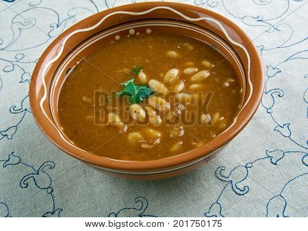 Bob chorba - national Bulgarian dish. close up meal