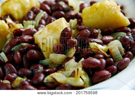 Red Kidney Beans with Plantains close up oriental meal