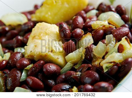 Red Kidney Beans with Plantains close up meal
