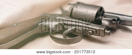 Ancient revolver. Old gun. Ancient revolver. Old gun.