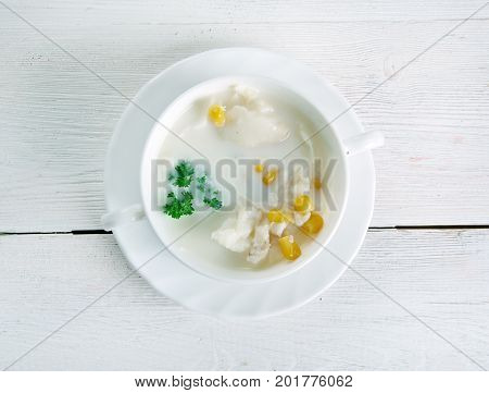 Thick smoked-haddock chowder close up  homemade meal